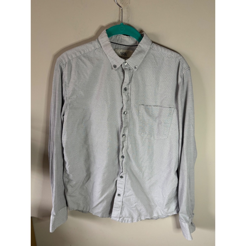 WRK The Reworked Shirt Mens Medium Grey White Micro Pattern Cotton Button Down